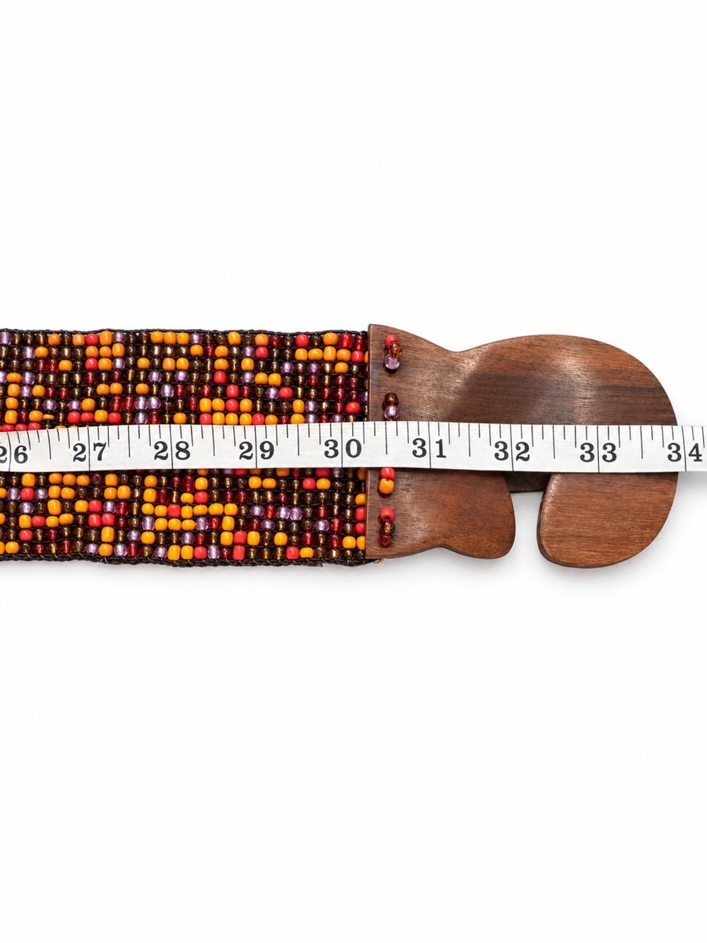 Vintage Handmade Multicolor Beaded Belt With Carved Wood Buckle 34” - Picture 7 of 7